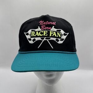 Vintage Nylon Snapback Hat / Cap Black Neon Natural Born Race Fan Rope